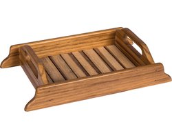 PTMD Dienblad Teak bruin 16x4x27 cm met droogbloemen boeketje.