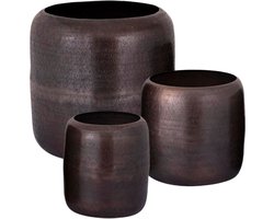PTMD Djace Bloempotten - 34x34x33 cm - Aluminium - Koper - Set van 3