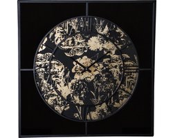 PTMD Djay goudkleurige klok metalen met glas print vierkant maat in cm: 72 x 5 x 72 - Zwart