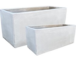 PTMD Evona Plantenbakken - 65x26x39 cm - Keramiek - Wit - Set van 2