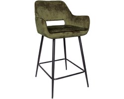 PTMD Fal Low Velvet Barkrukken - 60x54x95 cm - Groen - Set van 2