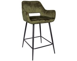 PTMD Fal LOW Velvet green bar stool black metal leg KD - set van 2