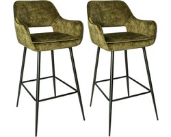 PTMD Fallon Velvet Barkrukken - 61x53x105 cm - Groen - Set van 2