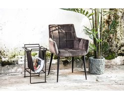 PTMD Flair Stoelen - 60,5x61,5x85,5 cm - Fluweel - Grijs - Set van 2