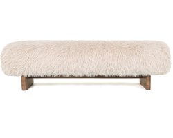 PTMD Hair Beige Fabric Bench With Wooden Legs
