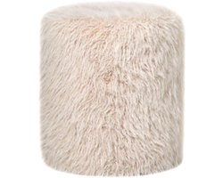 PTMD Hair Beige Fabric Round Pouf