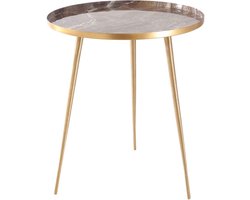 PTMD Jiven Ronde Bijzettafel Marmer - H52,5 x Ø46,5 cm - Ijzer - Goud