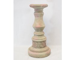 PTMD - kaarsenhouder - kandelaar - zwaar - beton - mini plateau - grijs - roze - stoer - robuust - industrieel - H 38 cm x Ø 18 cm - kaarshouder Ø 10 cm