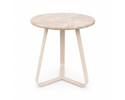 PTMD Kae Beige Marble Side Table Iron Legs Round