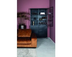 PTMD Kast Elina Glas Zwart Iron Frame 2-Deurs