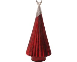 PTMD Kerst glazen kerstboom rood met hert in top - Christmas marcia red glass tree statue deer top s