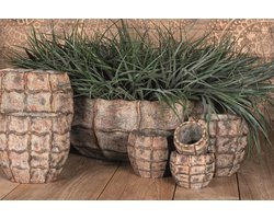 PTMD Kester Brown cement geblokte brede pot rond laag XXL