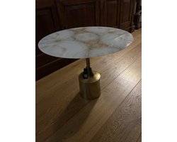 PTMD Lavina Ronde Bijzettafel - H40xØ48 cm - Aluminium/Glas - Goud/Wit