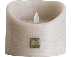 PTMD - Led Kaars Rustiek Beige - Grootte 12.5 x 12.5 x 10.0 cm - Werkt op Batterijen - PTMD LED Light Candle rustic beige moveable flame - XL -