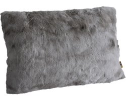 PTMD Linde Grey Faux Fur Cushion Rectangle