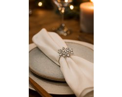 PTMD Luxury Living | Set van 4 Servetringen Steinar | Bloemvorm | Metaal Zilverkleurig – Ø7 cm | Elegante Tafeldecoratie