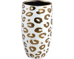 PTMD Marly Ronde Bloempot Panter - H27 x Ø15 cm - Keramiek - Wit/goud