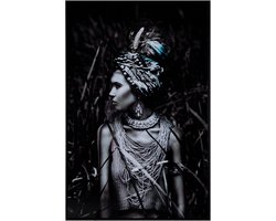 PTMD Melani Glass Art Vrouw Wanddecoratie - 120x100 cm - Zwart/Wit