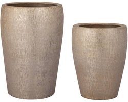 PTMD Mialee Bloempotten - 35x35x53 cm - Aluminium - Goud - Set van 2