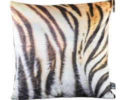 PTMD Nia Vierkant Kussen Tijger - 45 x 10 x 45 cm - Velvet - Wit