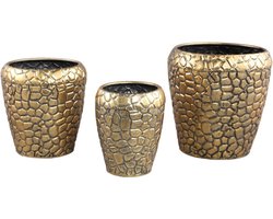 PTMD Noza Bloempotten - 29 x 29 x 30 cm - Zink - Goud - Set van 3
