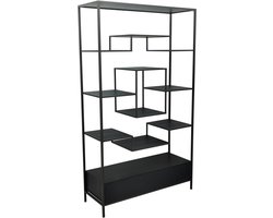 PTMD- Open kast met lades - Lixly Black Wood Iron Frame Open Cabinet