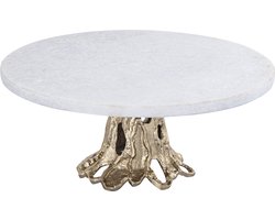 PTMD Plateaus Wayson - 30x30x13 cm - Aluminium - Wit marmer op gouden metalen voet