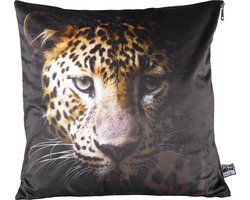 PTMD Raf Vierkant Kussen Panter - 45 x 10 x 45 cm - Velvet - Bruin