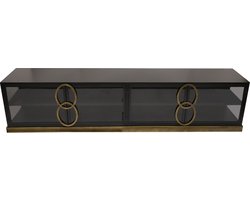 PTMD Riho Black metal cabinet low smoky glass doors