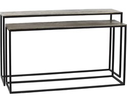 PTMD Sidetable Kae Goud Alu Zwart Rectangular Set van 2