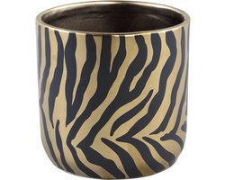 PTMD Tirza Bloempot Rond - H20 x Ø13 cm - Keramiek - Goud / Zwart