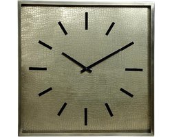 PTMD Wandklok Larz Vierkant stainless steel Goud met crocoprint 50 x 50 KLOK
