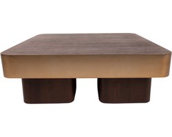 PTMD Warren Coffee Table 90x90x31 brown wood gold metal