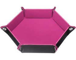 PU Lederen Opbergvak Zeshoekig Dienblad - Opvouwbaar - Draagbare Entreetafel - Nachtkastje - Bedtafelhouder - Roze