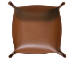 PU Lederen Valet Tray Unisex Opvouwbaar Klein Opbergbakje Draagbaar Tafelblad voor de Hal, Nachtkastje, Bureaublad voor Sleutels, Portemonnee, Horloge, Munten, Sieraden, Dobbelstenen, Bruin