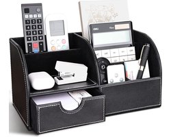 PU Leren Bureau Organisator met Pennenhouders - Bureau Opbergset voor een Georganiseerd Bureau (L-Zwart)