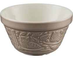 Puddingvorm van steen - Beslagkom en bakvorm - Voor traditioneel bakken - Reliëf aan de buitenkant - 16 cm - Steengrijs