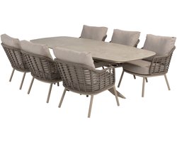 Puglia Nevada low dining tuinset 250x105xH69 cm 7 delig latte met deens ovaal keramiek 4 Seasons Outdoor