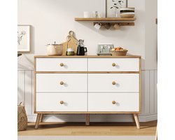 Pugsdrly 116*40*80 cm dressoir, houtkleur, enkel dressoir, salontafel met 6 laden, bijzettafel, grote kast, geschikt voor woonkamer, slaapkamer, studeerkamer, hal
