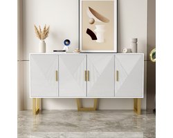 Pugsdrly 150 cm modern luxueus wit dressoir met hoogglanzende gestructureerde deuren gouden handgrepen 4 deuren ontwerp in hoogte verstelbare planken
