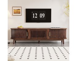 Pugsdrly 165 x 39,5 x 46 cm, lage bruine tv-meubel, platte bruine tv-meubel met schuifdeur, met neerklapbare deur, geschikt voor tv's tot 65 inch, met steunpoten