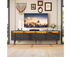 Pugsdrly 176*38*45 cm tv-meubel met 6 poten, tv-meubel met 2 lades en 2 kasten, tv-meubel, woonkamermeubel, tv-meubel, geschikt voor tv's tot 75 inch, tv-meubels, zwart