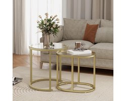 Pugsdrly 2-delige salontafel ovale en ronde salontafel stapelbaar staal Ø50 x 50 5H cm goud
