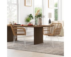 Pugsdrly 2-delige set stoelen in boho-stijl, keukenstoelen, PE-rotan, 56 x 60 x 79 cm, naturel + wit