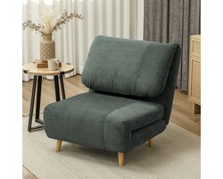 Pugsdrly 2-in-1 slaapfauteuil logeerbed, verstelbare hoofdsteun corduroy-look 82 cm x 8 cm x 83 cm groen