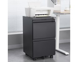 Pugsdrly 2-lade archiefkast met slot, metalen onderkast op wieltjes, geschikt voor Letter/Alegal/A4 formaten voor het thuiskantoor, mobiele archiefkast, montage vereist, zwart