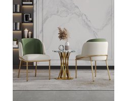 Pugsdrly 2 stuks moderne stoel met schuine stoelpoot en verstelbare voetjes, ideaal voor woonkamers, open kantoorruimtes, eetkamers (groen + goud),Zonder de tafel
