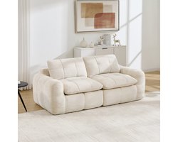 Pugsdrly 2-zits modulaire bank, vierkante tufting, 32D schuim met hoge dichtheid, chenille, diepe zitting, minimalistisch, montagevrij, voor appartement, woonkamer & slaapkamer, beige
