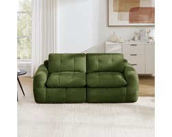 Pugsdrly 2-zits modulaire bank, vierkante tufting, 32D-schuim met hoge dichtheid, chenille, diepe zitting, minimalistisch, montagevrij, voor appartementen, woonkamers en slaapkamers, groen