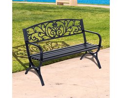 Pugsdrly 2-zits tuinbank Bankje 240 kg belastbaar Bank Tuinmeubelen geschikt voor binnen en buiten 127x60x85 cm Zwart